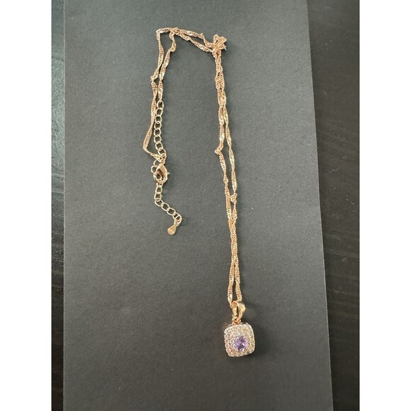 Jewelry - 585 14K RG Stamped Rolled Gold Purple Crystal Square Pendant 19” Necklace Chain